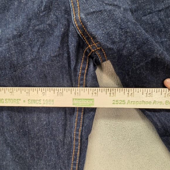 Selvedge Jeans Mens Dark Wash Blue Relaxed Tapered Altered Hem Fits 30x25 - Picture 6 of 16